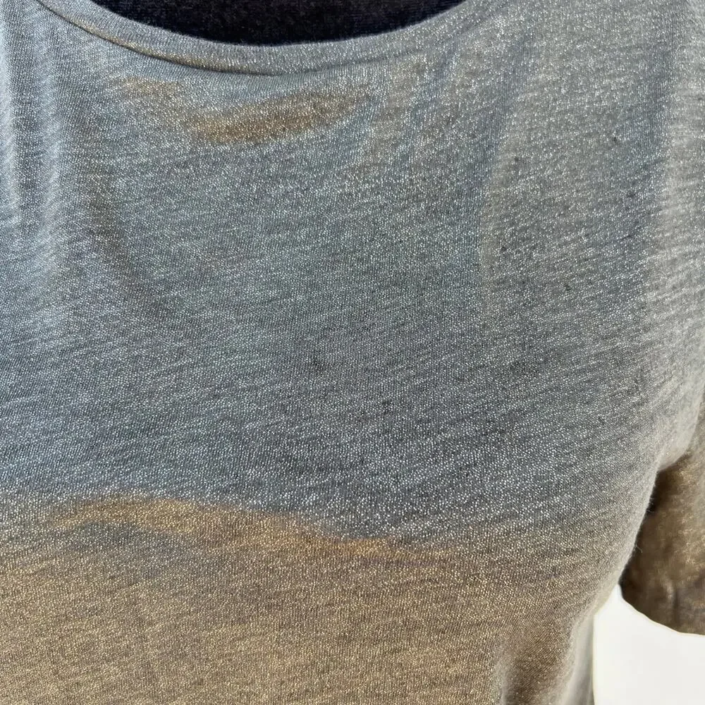Loft, green shimmer, vintage soft, short sleeve, rounded neckline, women's XS